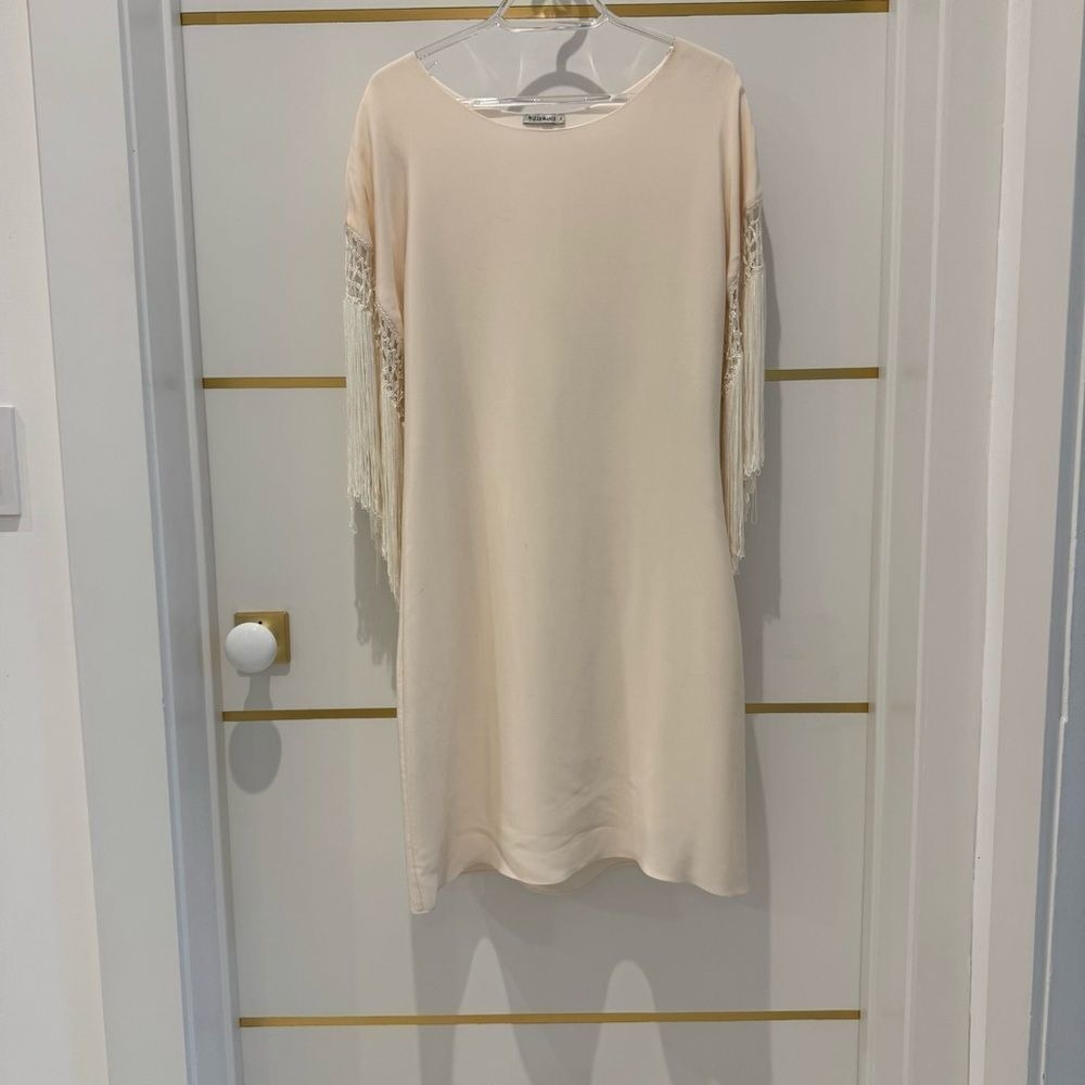 Le Lis Blanc fringe sleeve mini dress cream ivory white lined